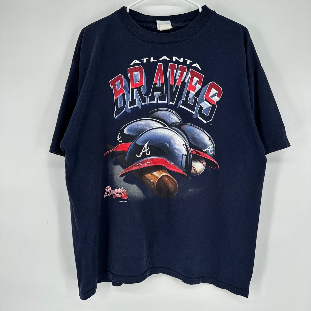 Vintage 1999 Atlanta Braves True Fan MLB T-Shirt Navy Blue Mens XL Graphic 90s